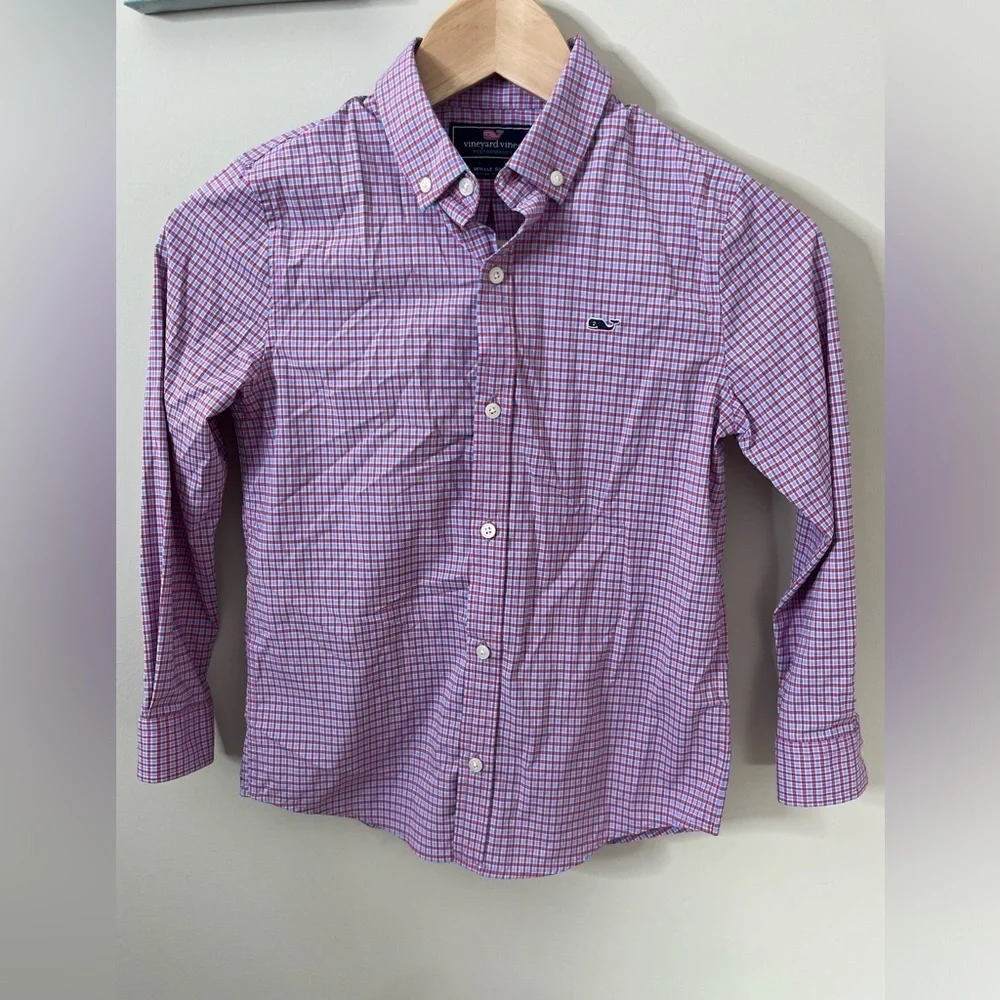 Vineyard Vines Boys Whale Button Up Long Sleeve Performance Shirt Size 7